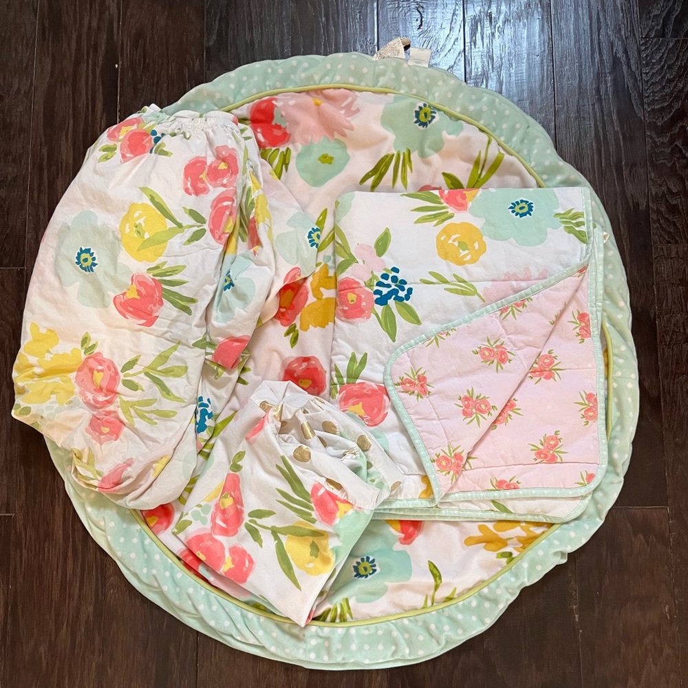Cloud Island Floral Fields Nursery Bundle- sheet, playmat, changing pad cover